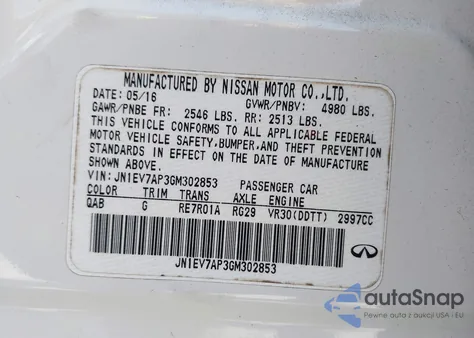 2016 Infiniti Q50 3.0T Premium из США, поврежденный, VIN JN1EV7AP3GM302853